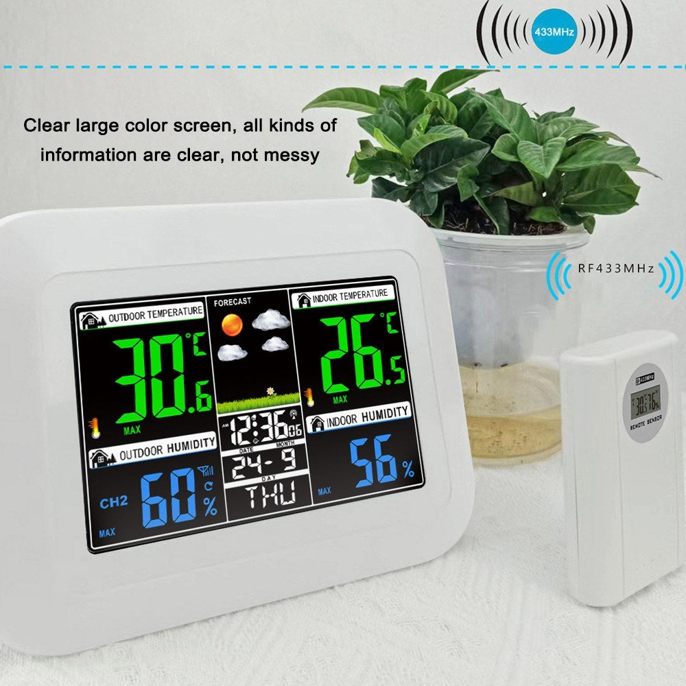 Color Digital Weather Station Clock with Indoor/Outdoor Temperature, Hygrometer, and Forecast
