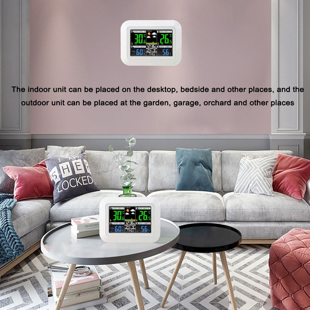 Color Digital Weather Station Clock with Indoor/Outdoor Temperature, Hygrometer, and Forecast