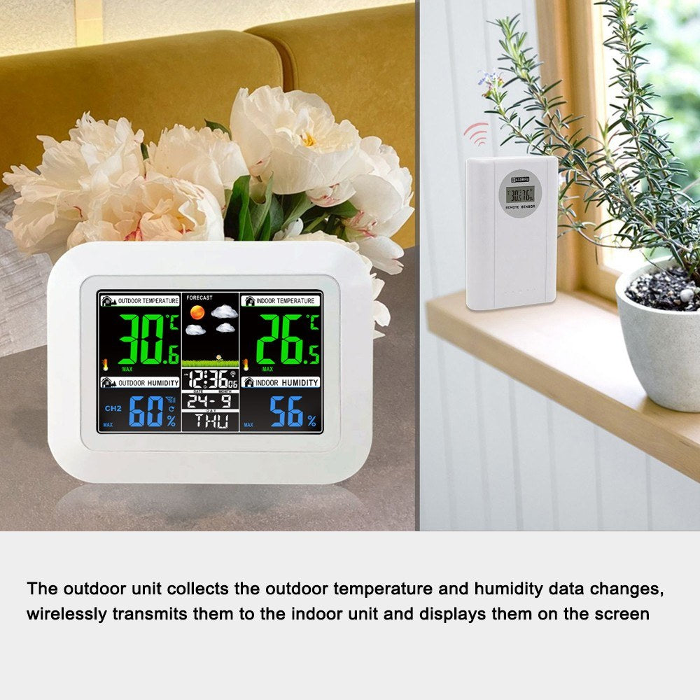 Color Digital Weather Station Clock with Indoor/Outdoor Temperature, Hygrometer, and Forecast