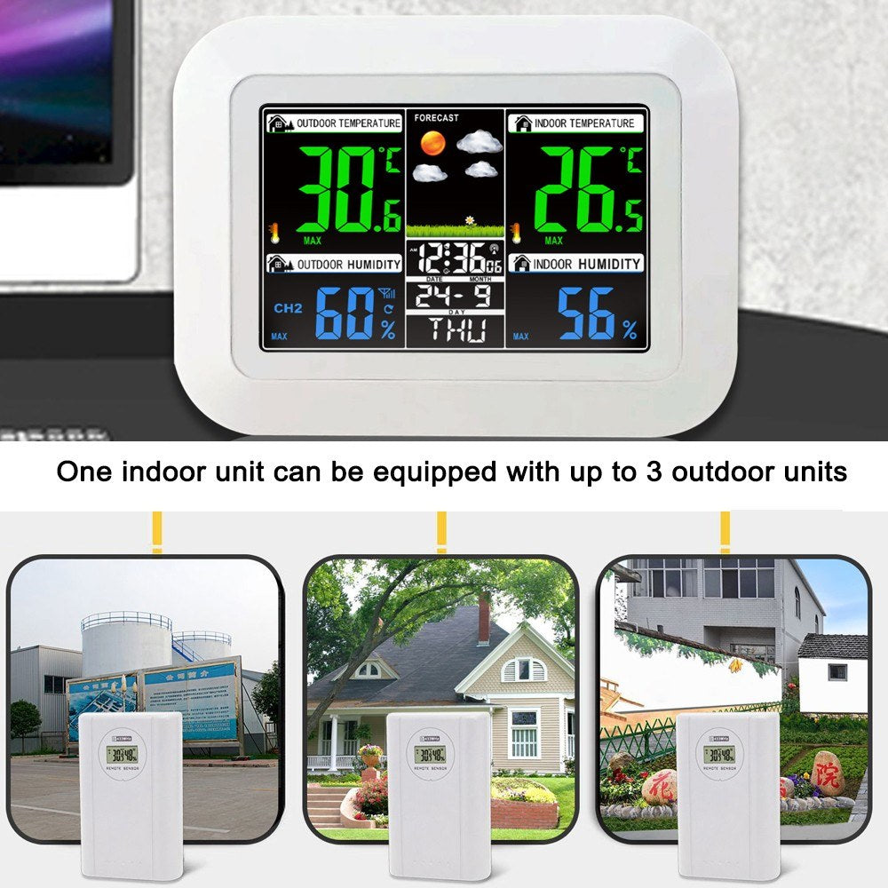 Color Digital Weather Station Clock with Indoor/Outdoor Temperature, Hygrometer, and Forecast