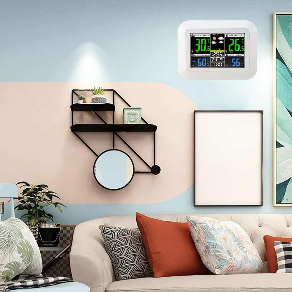 Color Digital Weather Station Clock with Indoor/Outdoor Temperature, Hygrometer, and Forecast