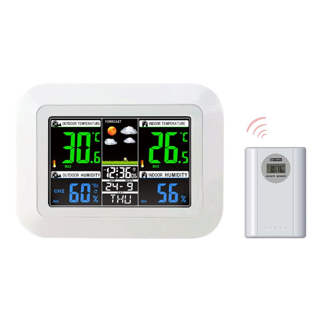 Color Digital Weather Station Clock with Indoor/Outdoor Temperature, Hygrometer, and Forecast