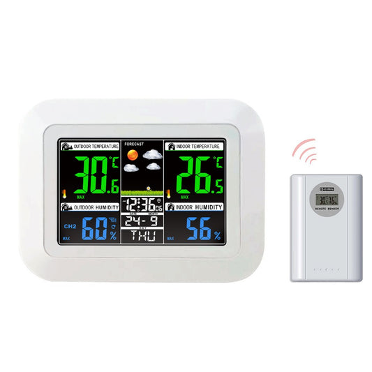 Color Digital Weather Station Clock with Indoor/Outdoor Temperature, Hygrometer, and Forecast