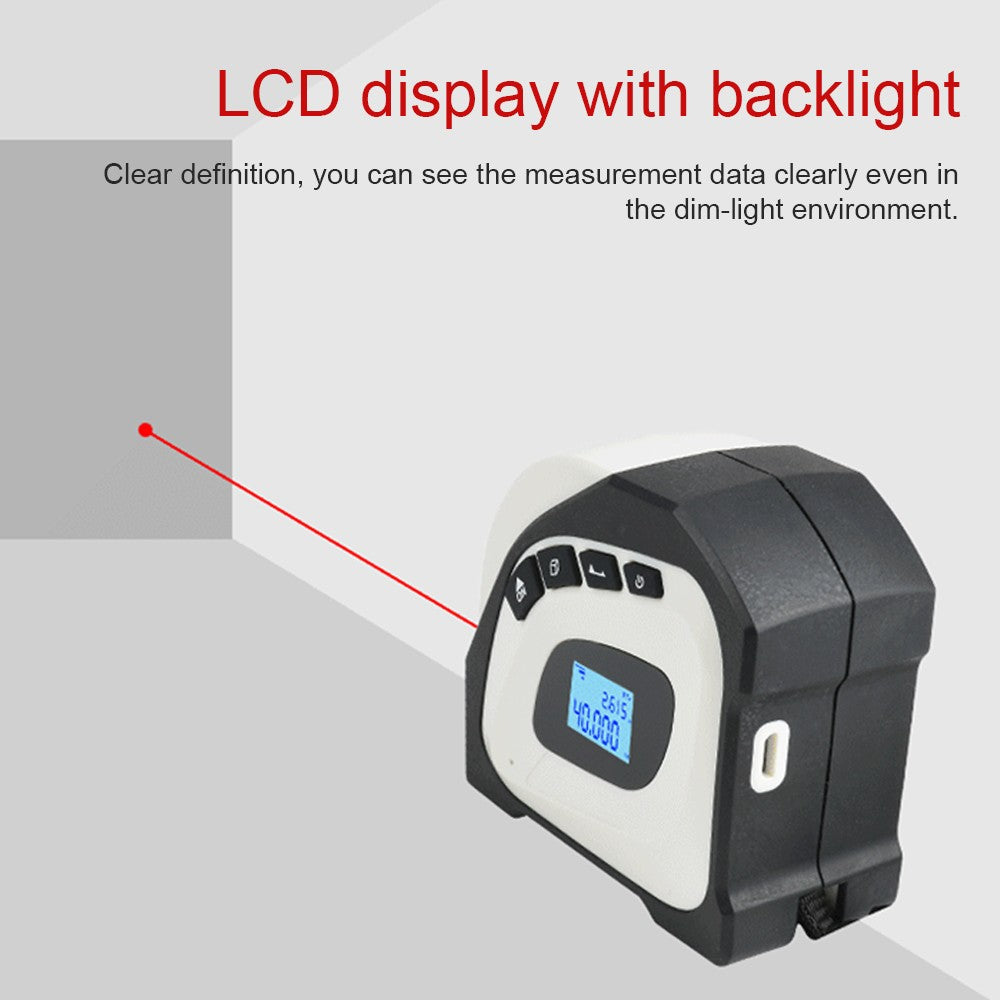 2in1 Laser Rangefinder & 5m Tape Measure with LCD Backlit Display - Building Measurement & Surveying Tool