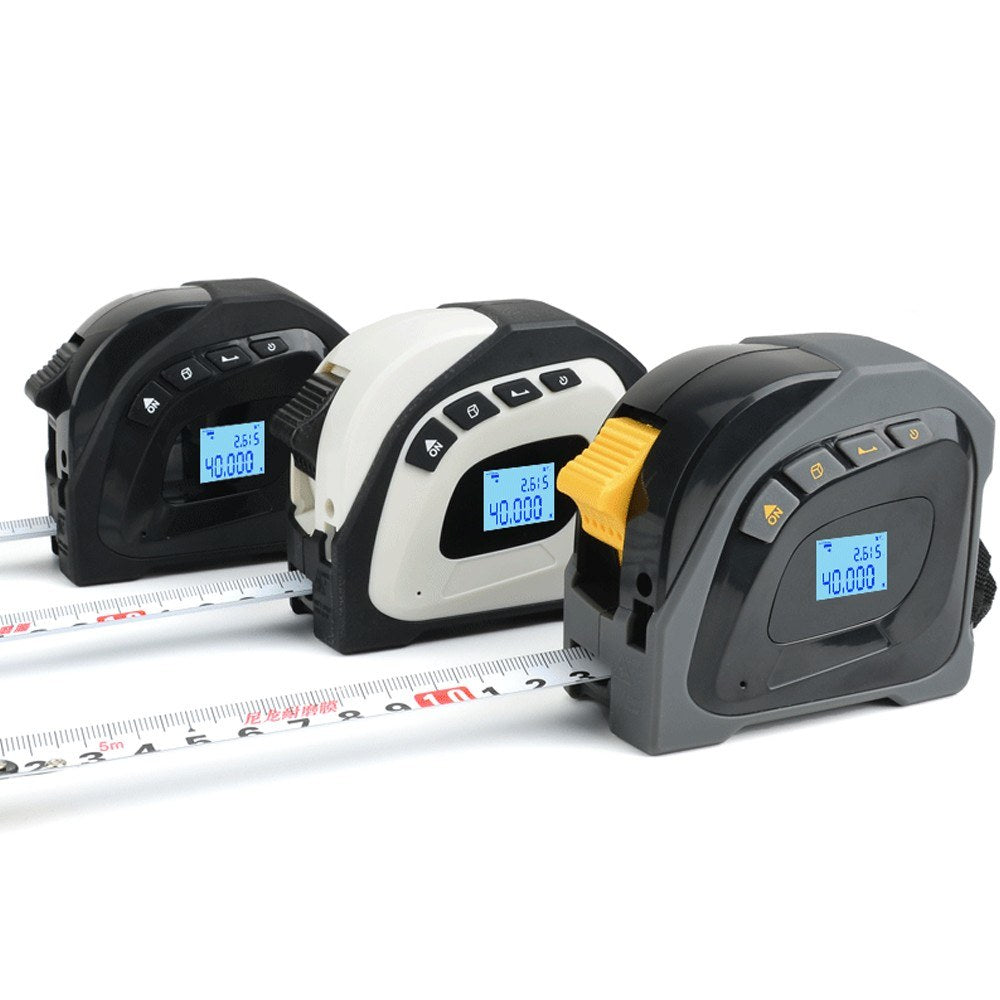 2in1 Laser Rangefinder & 5m Tape Measure with LCD Backlit Display - Building Measurement & Surveying Tool