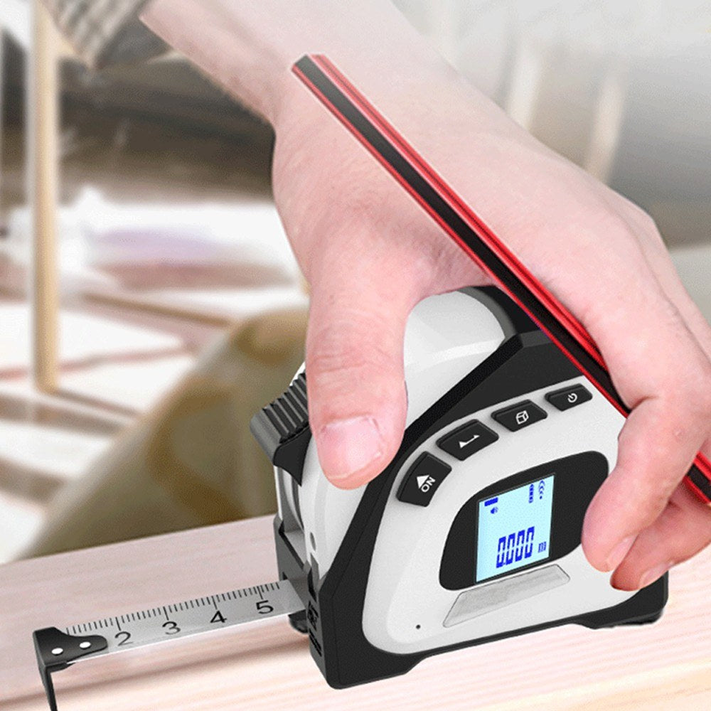 2in1 Laser Rangefinder & 5m Tape Measure with LCD Backlit Display - Building Measurement & Surveying Tool