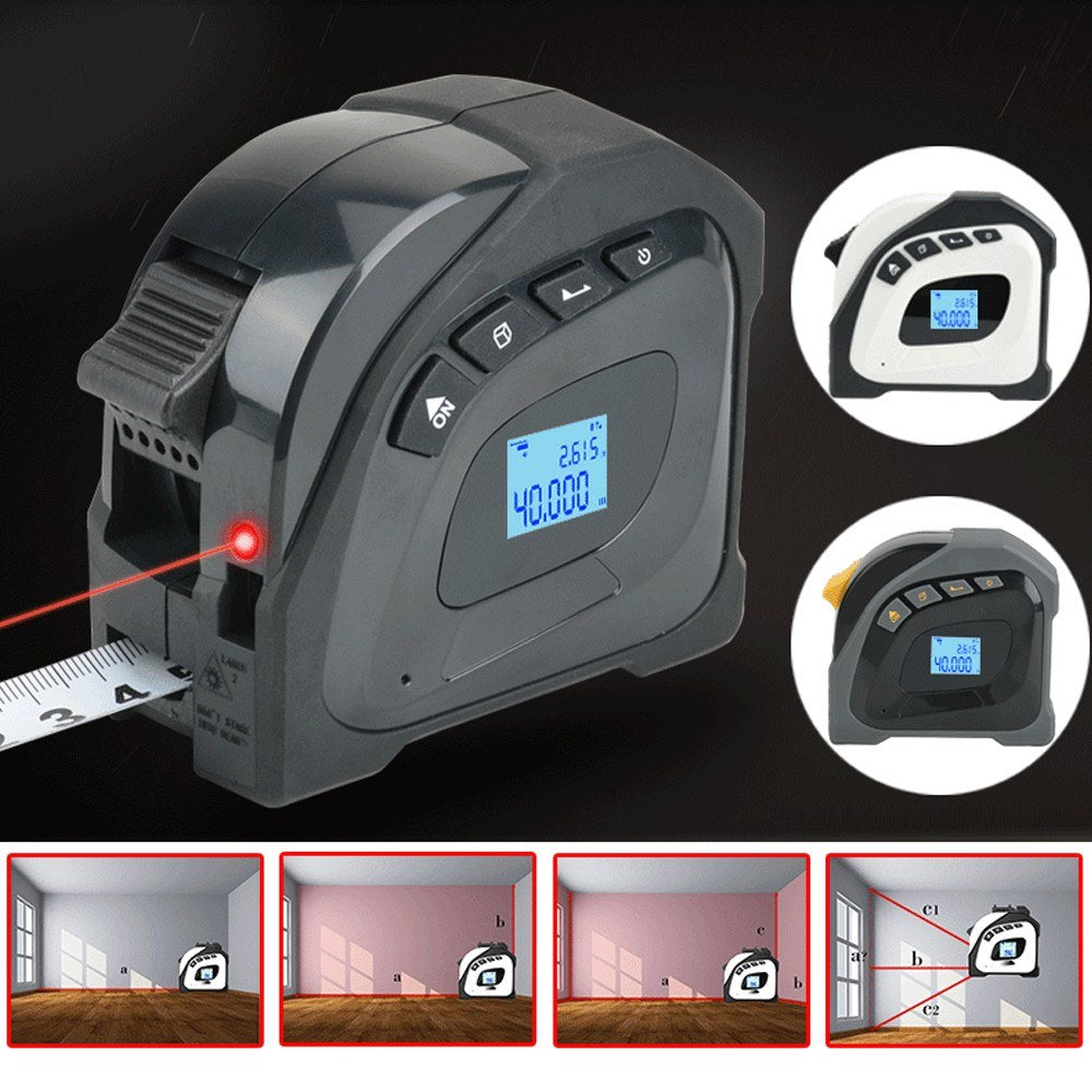 2in1 Laser Rangefinder & 5m Tape Measure with LCD Backlit Display - Building Measurement & Surveying Tool