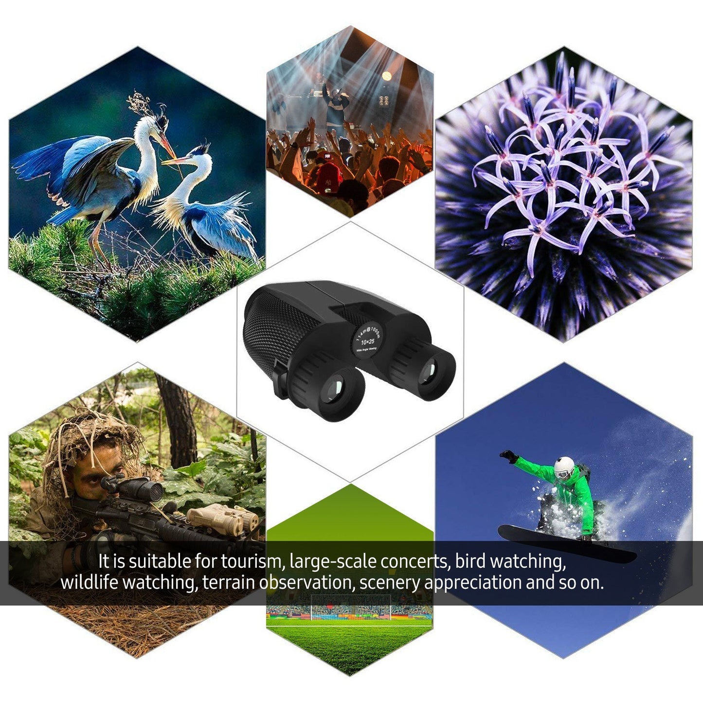 10x25 BAK4 Prism Waterproof Mini Binoculars for Adults & Kids, Ideal for Bird Watching, Travel, Concerts, Hiking with Low Light Night View