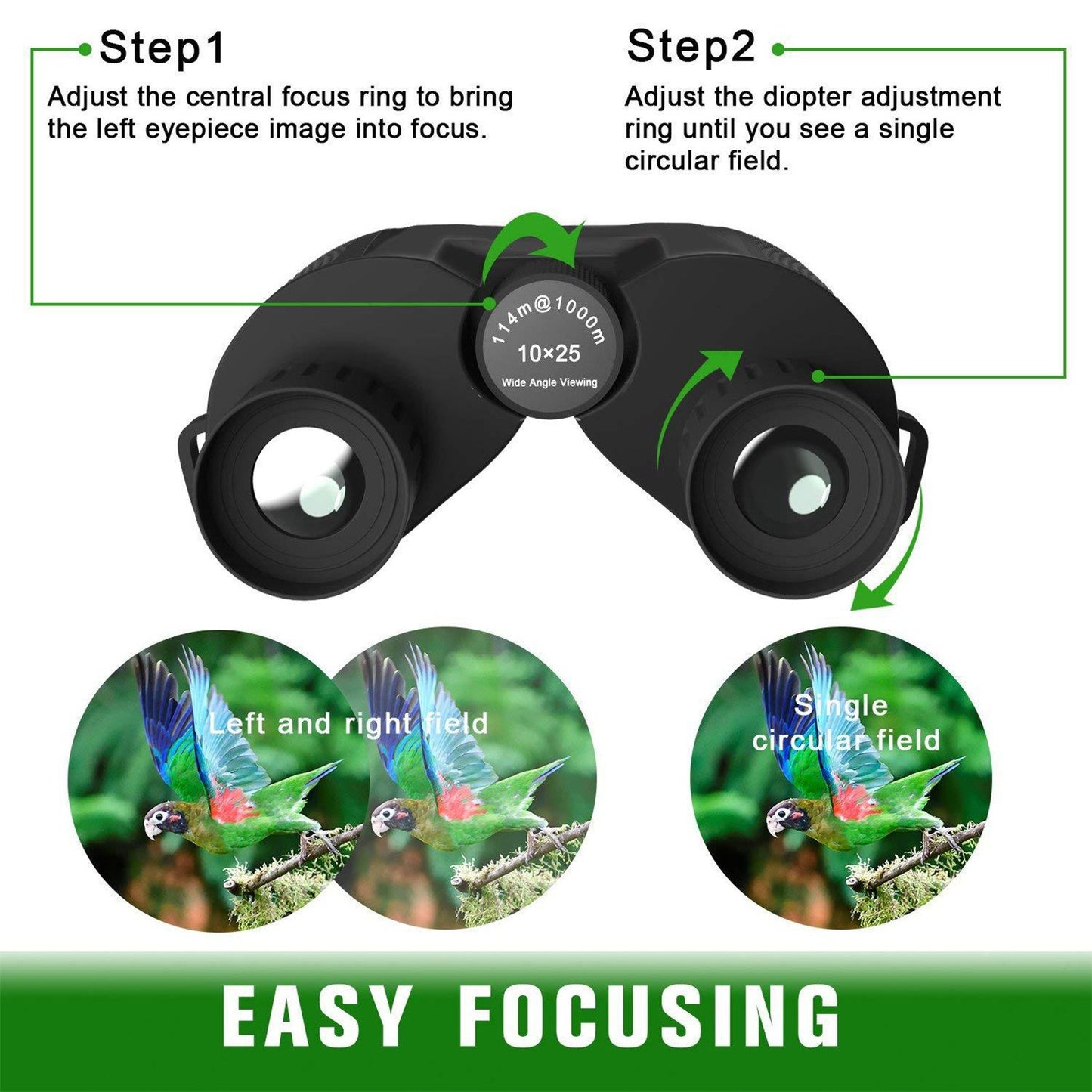 10x25 BAK4 Prism Waterproof Mini Binoculars for Adults & Kids, Ideal for Bird Watching, Travel, Concerts, Hiking with Low Light Night View