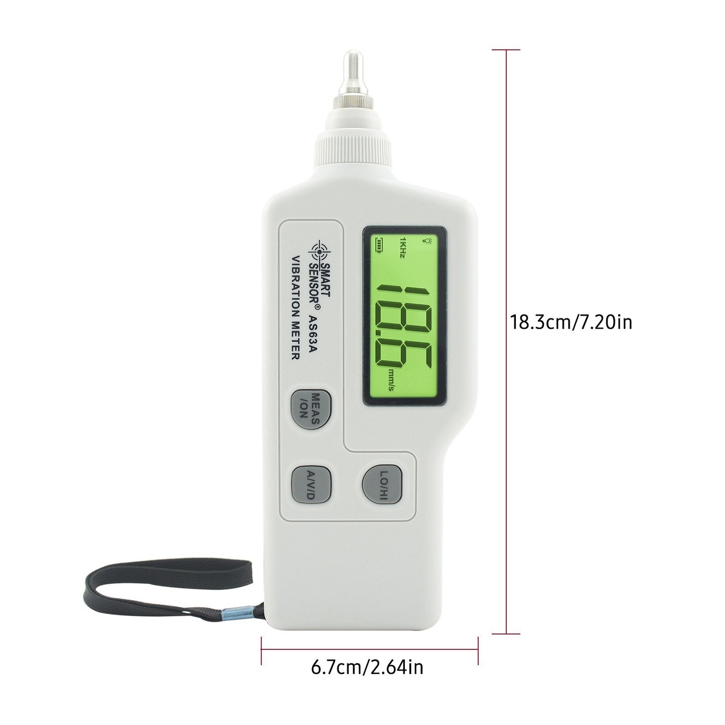 AS63A Digital Vibration Meter - LCD Screen Analyzer with AC Output for Acceleration, Velocity, Displacement Measurement