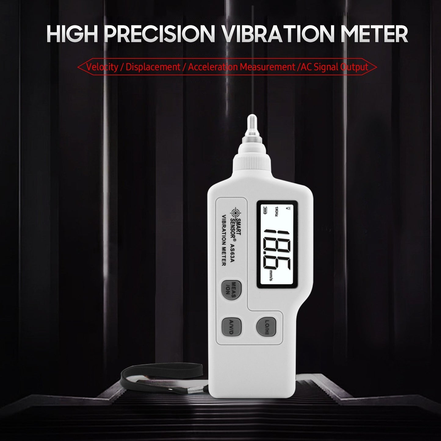 AS63A Digital Vibration Meter - LCD Screen Analyzer with AC Output for Acceleration, Velocity, Displacement Measurement