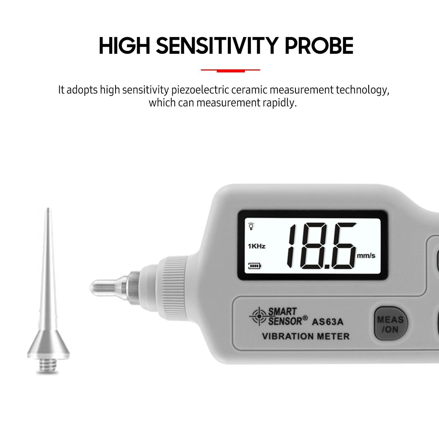 AS63A Digital Vibration Meter - LCD Screen Analyzer with AC Output for Acceleration, Velocity, Displacement Measurement