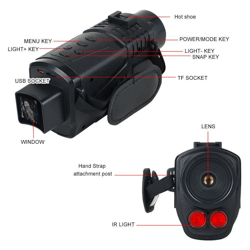 300M Infrared Night Vision Monocular: 5X Zoom, Day/Night Use, Photo/Video Playback for Hunting & Boating