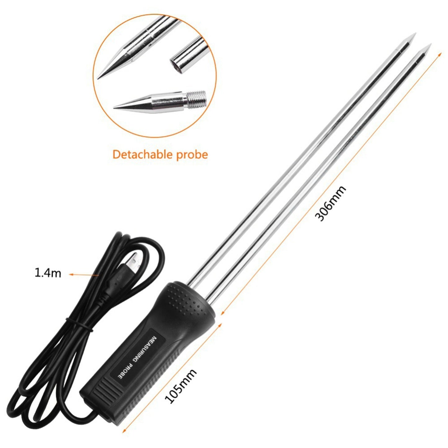 12-Inch Probe LCD Digital Grain Moisture Meter for Wheat, Paddy, Rice & Corn