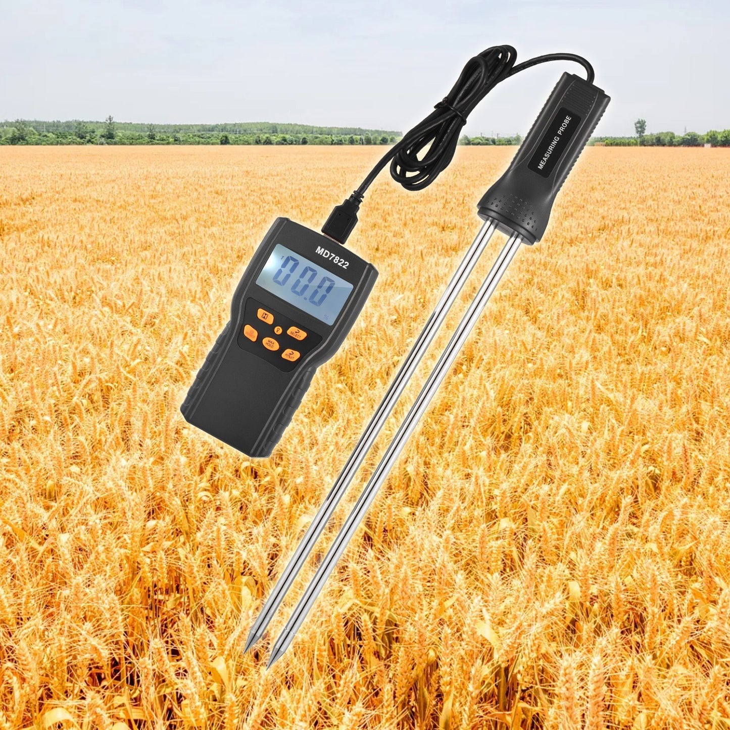 12-Inch Probe LCD Digital Grain Moisture Meter for Wheat, Paddy, Rice & Corn