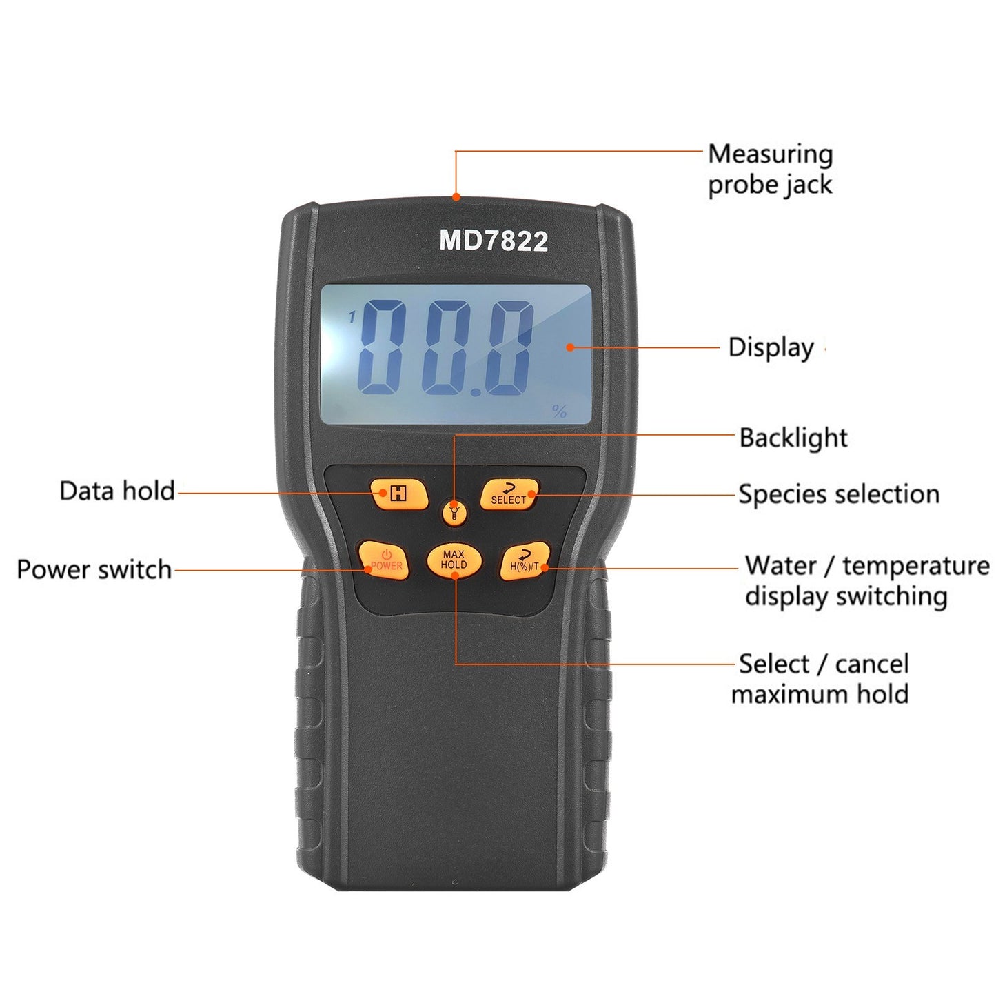 12-Inch Probe LCD Digital Grain Moisture Meter for Wheat, Paddy, Rice & Corn