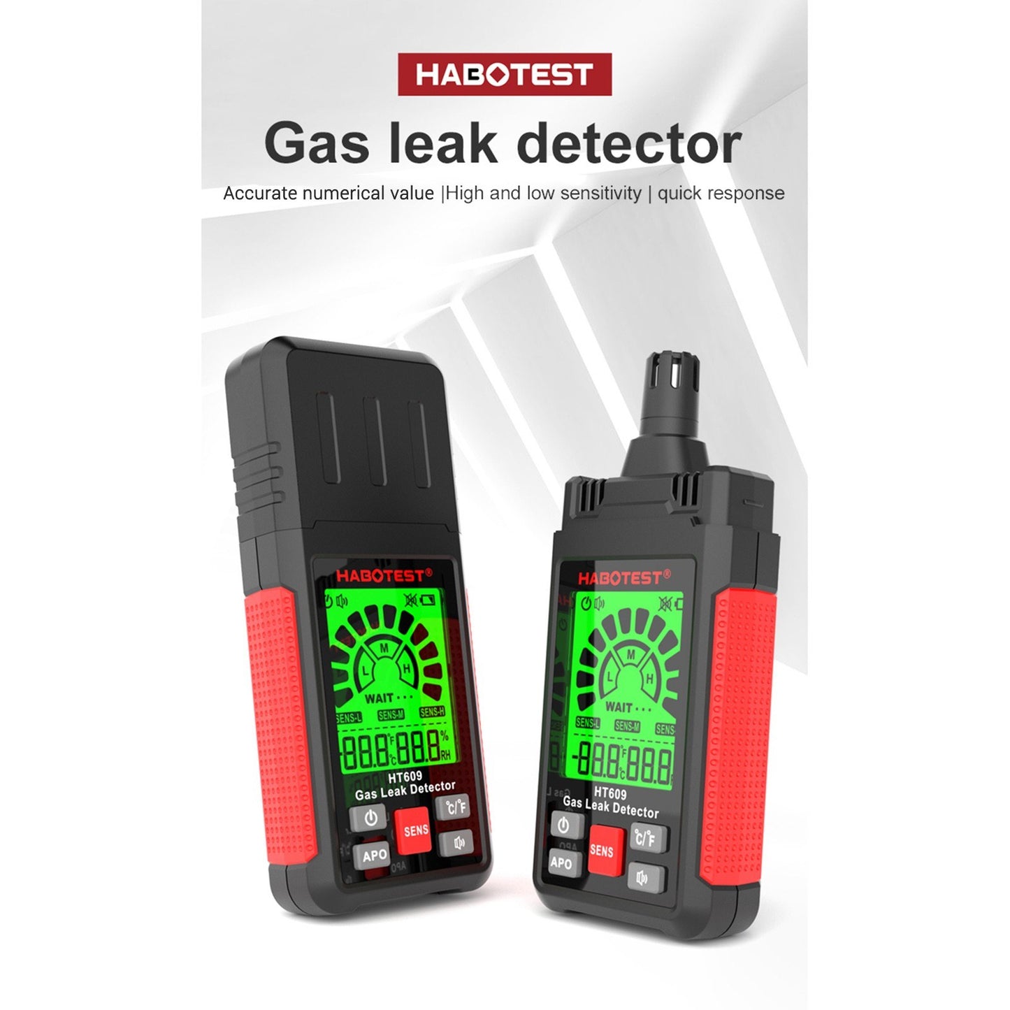 HABOTEST HT609 Combustible Gas Leak Detector with LCD Display, Audible/Visual Alarm, Temperature & Humidity Sensor for Methane, Natural Gas, Hydrogen