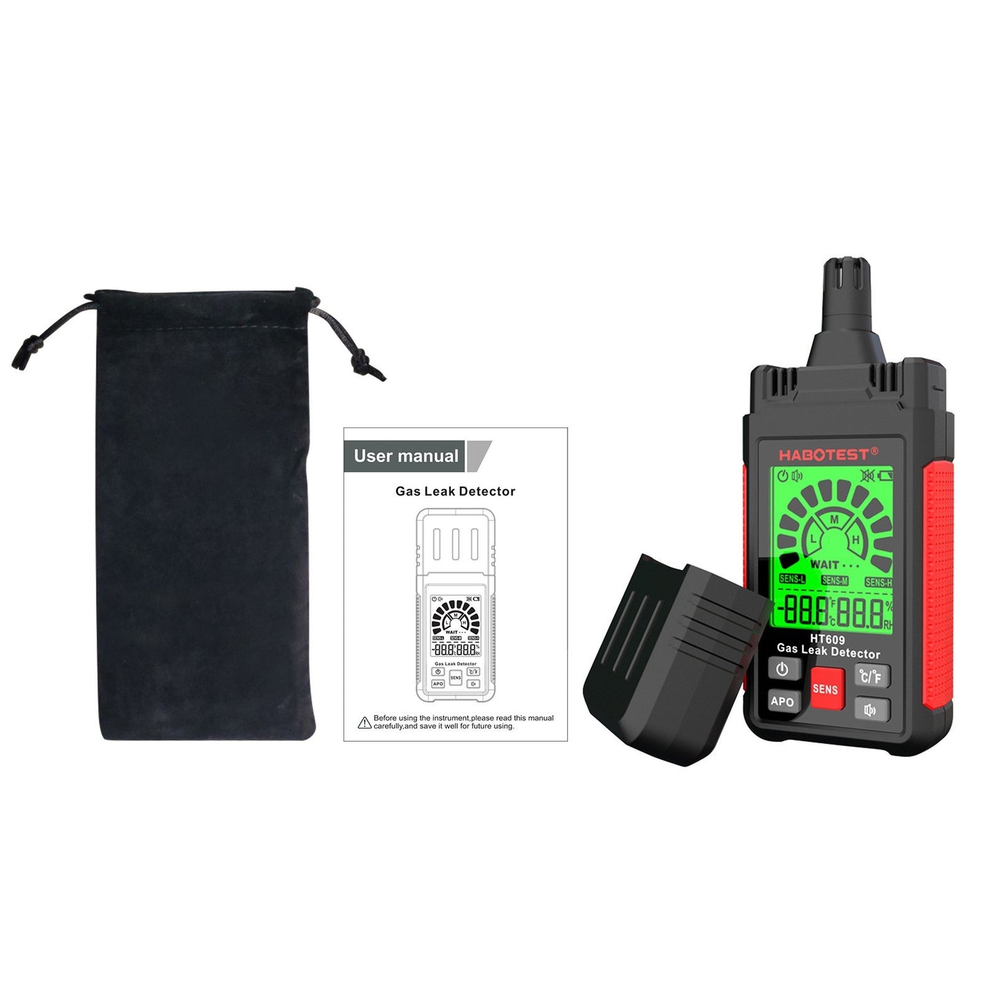 HABOTEST HT609 Combustible Gas Leak Detector with LCD Display, Audible/Visual Alarm, Temperature & Humidity Sensor for Methane, Natural Gas, Hydrogen