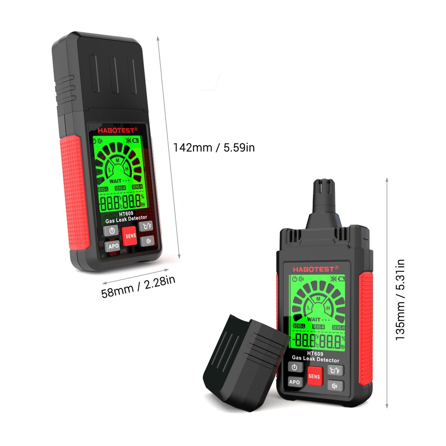 HABOTEST HT609 Combustible Gas Leak Detector with LCD Display, Audible/Visual Alarm, Temperature & Humidity Sensor for Methane, Natural Gas, Hydrogen