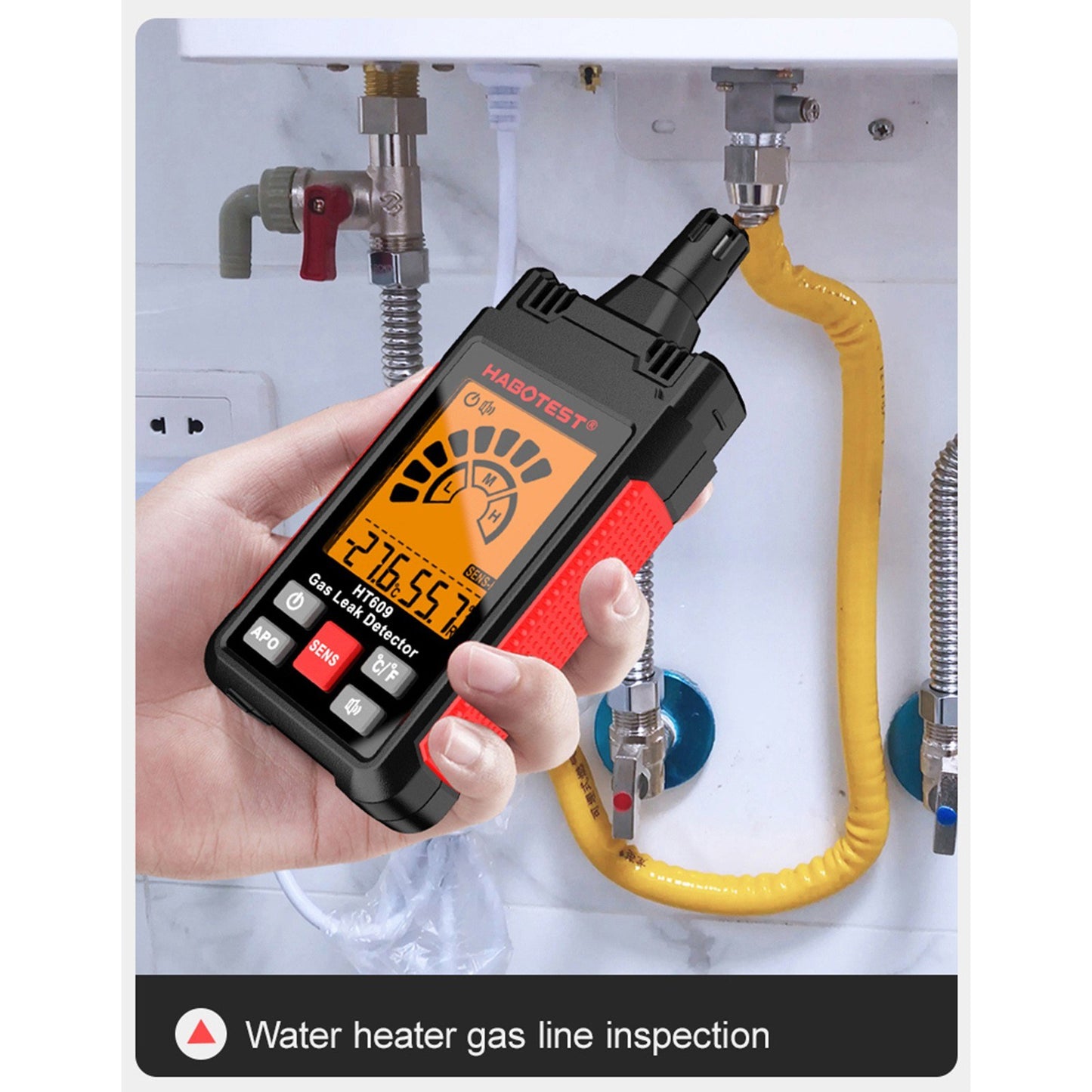 HABOTEST HT609 Combustible Gas Leak Detector with LCD Display, Audible/Visual Alarm, Temperature & Humidity Sensor for Methane, Natural Gas, Hydrogen