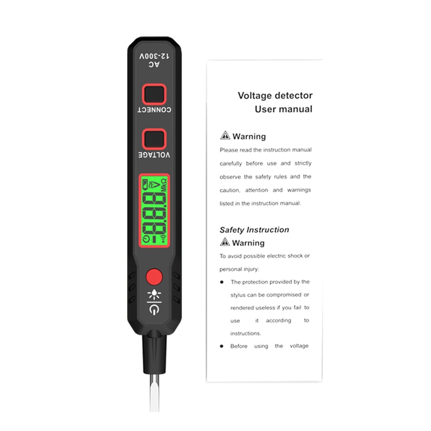 HT89 Voltage Tester AC 12-300V Contact Detector with Flashlight, LCD Display, and Alarm