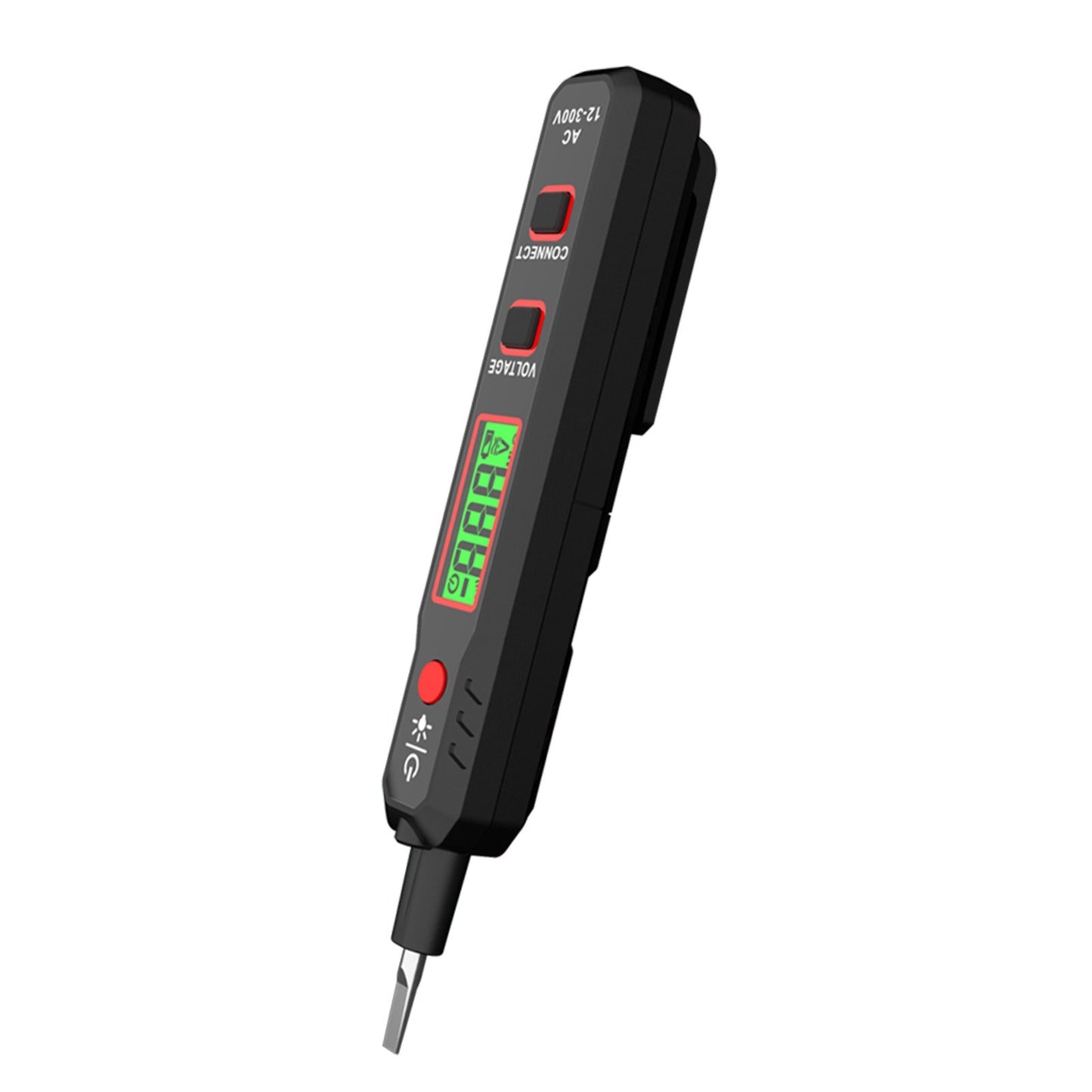 HT89 Voltage Tester AC 12-300V Contact Detector with Flashlight, LCD Display, and Alarm