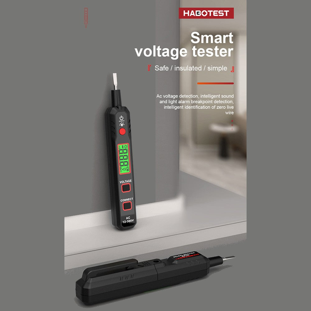 HT89 Voltage Tester AC 12-300V Contact Detector with Flashlight, LCD Display, and Alarm