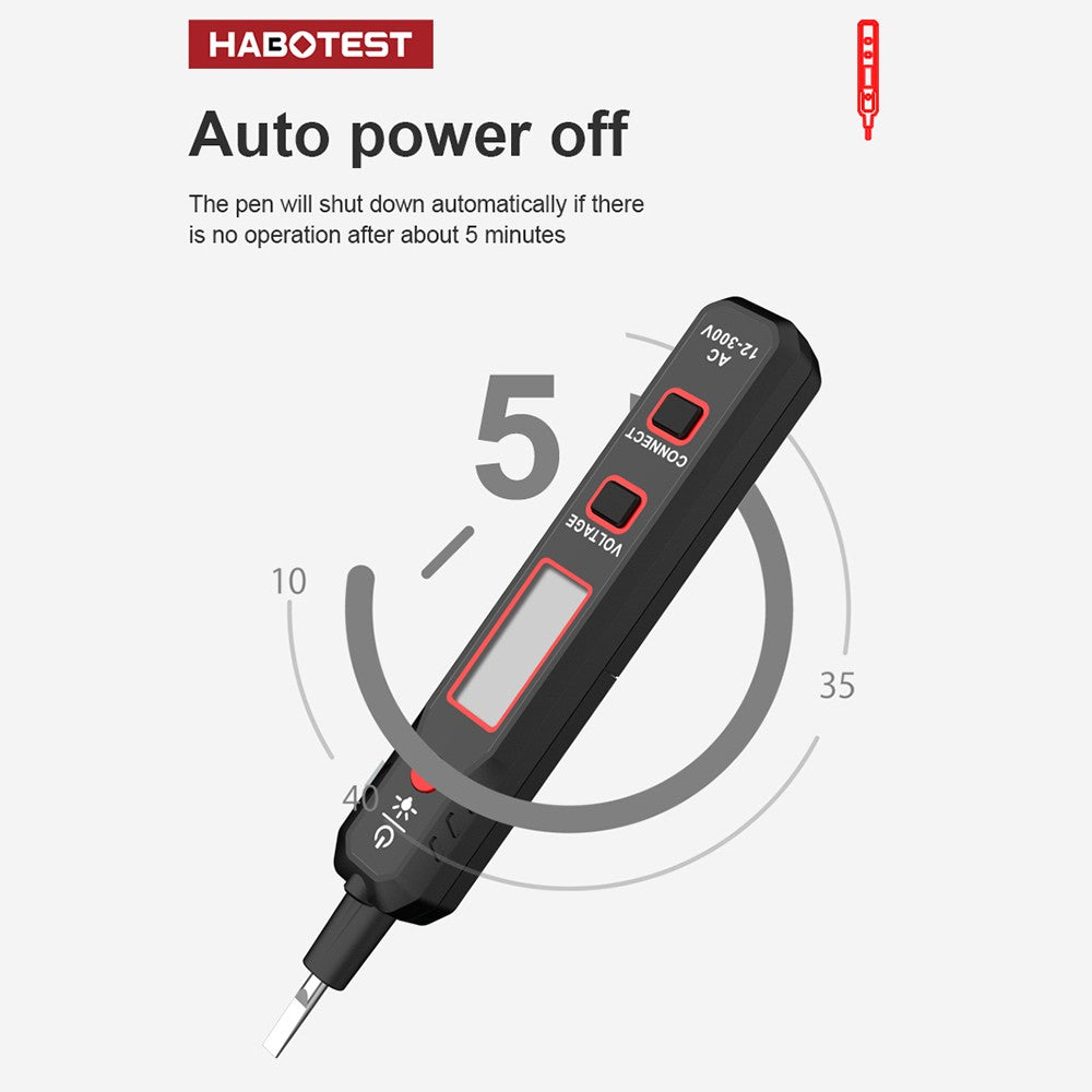 HT89 Voltage Tester AC 12-300V Contact Detector with Flashlight, LCD Display, and Alarm