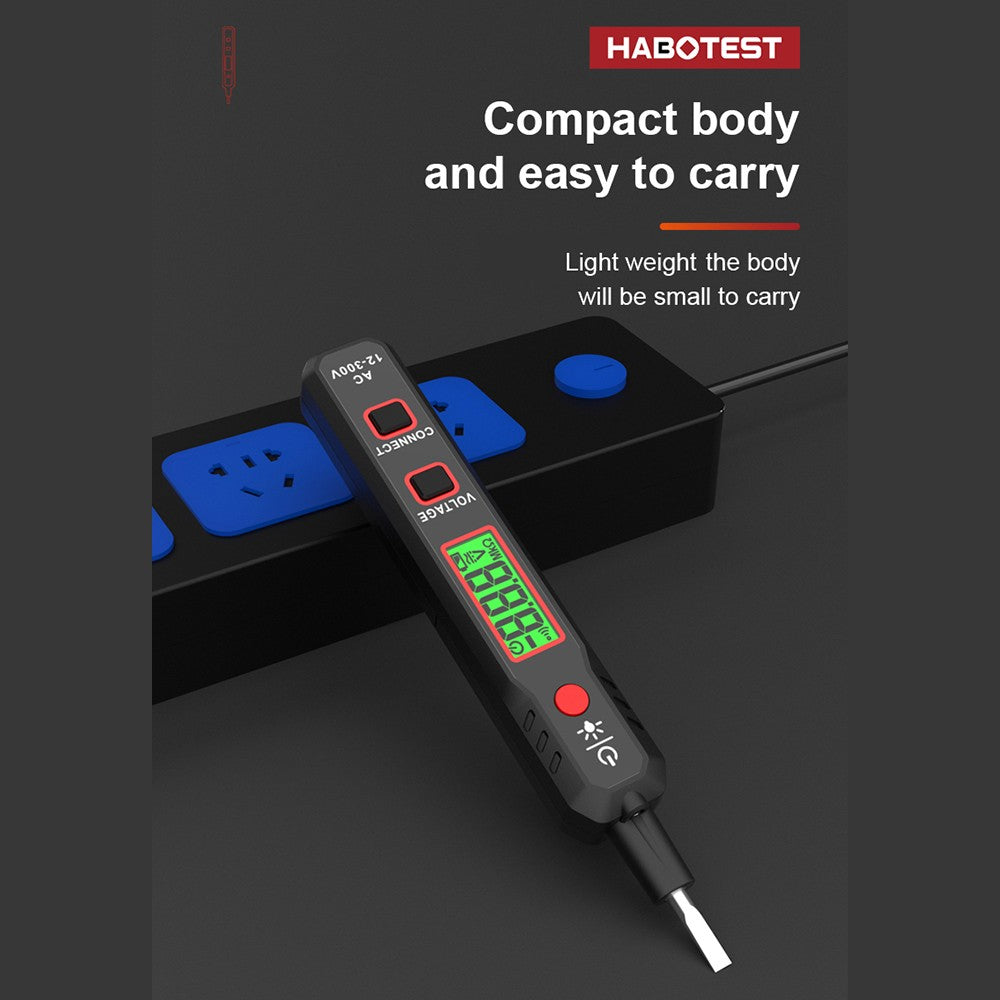 HT89 Voltage Tester AC 12-300V Contact Detector with Flashlight, LCD Display, and Alarm