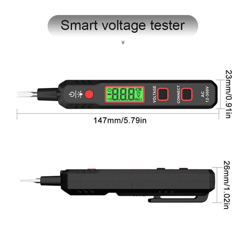 HT89 Voltage Tester AC 12-300V Contact Detector with Flashlight, LCD Display, and Alarm