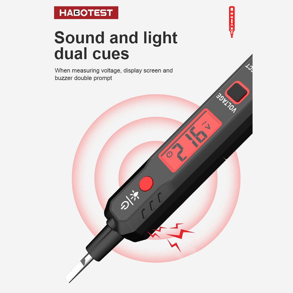 HT89 Voltage Tester AC 12-300V Contact Detector with Flashlight, LCD Display, and Alarm