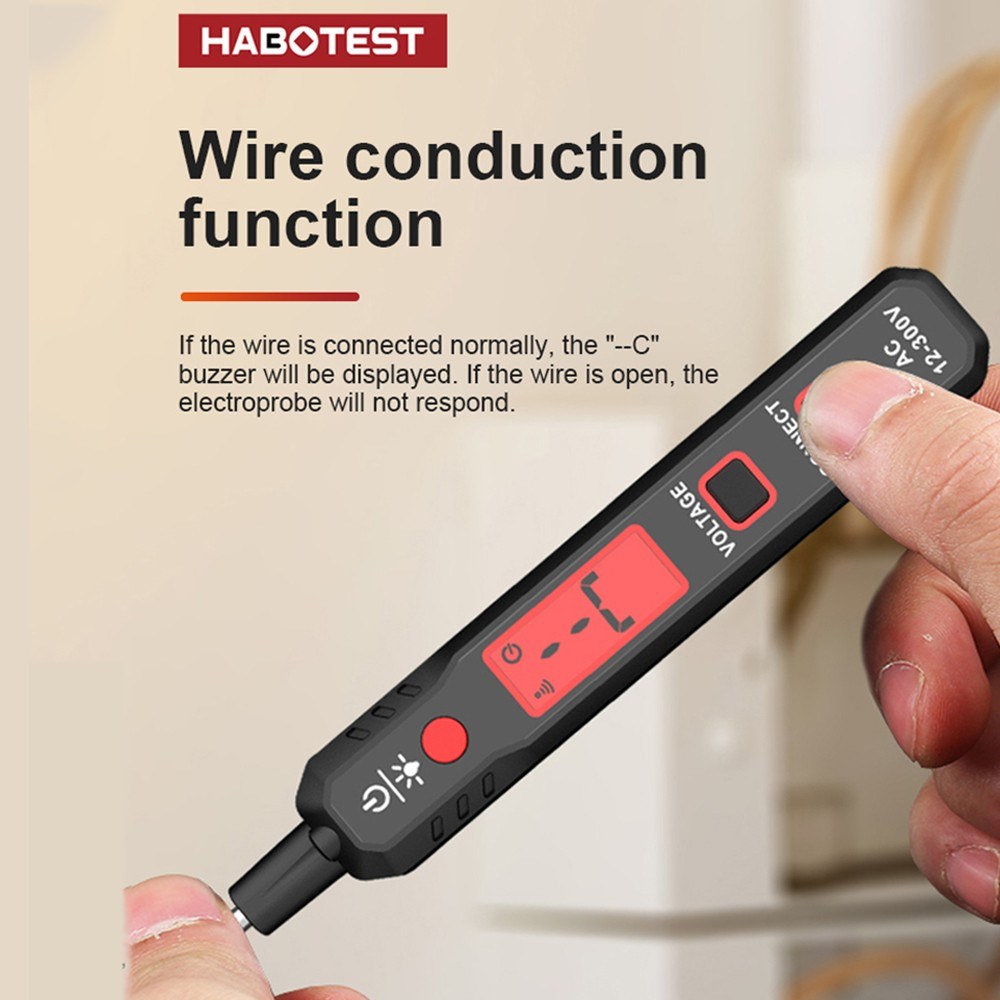 HT89 Voltage Tester AC 12-300V Contact Detector with Flashlight, LCD Display, and Alarm