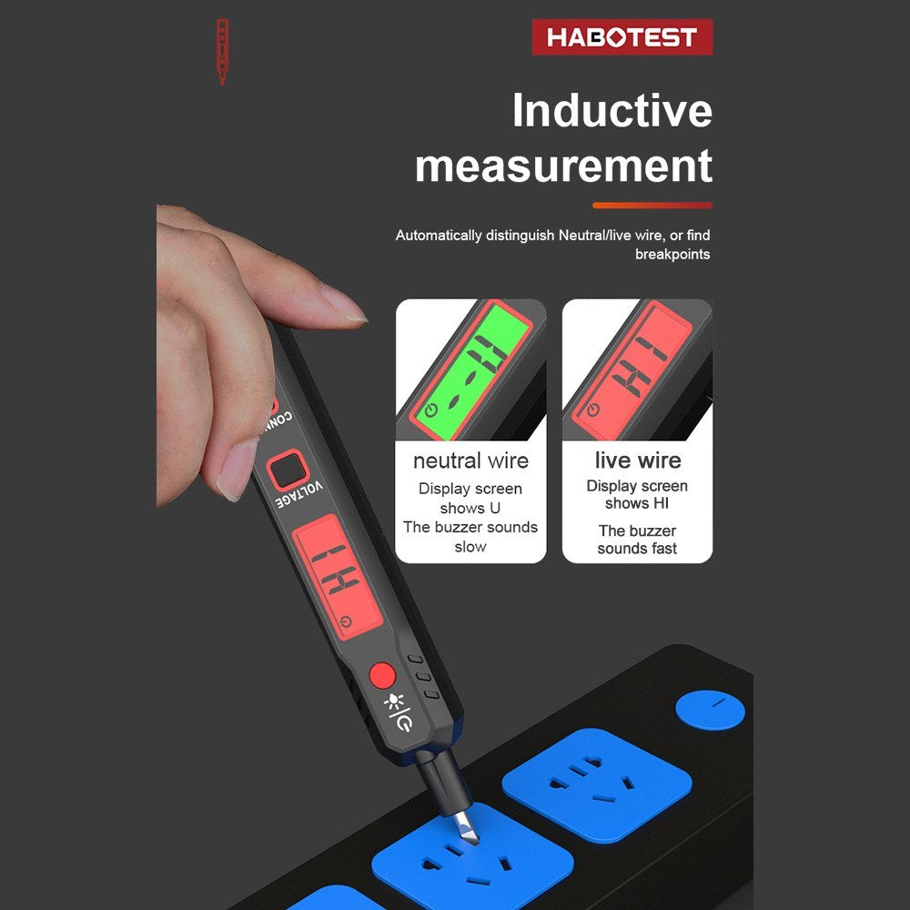HT89 Voltage Tester AC 12-300V Contact Detector with Flashlight, LCD Display, and Alarm