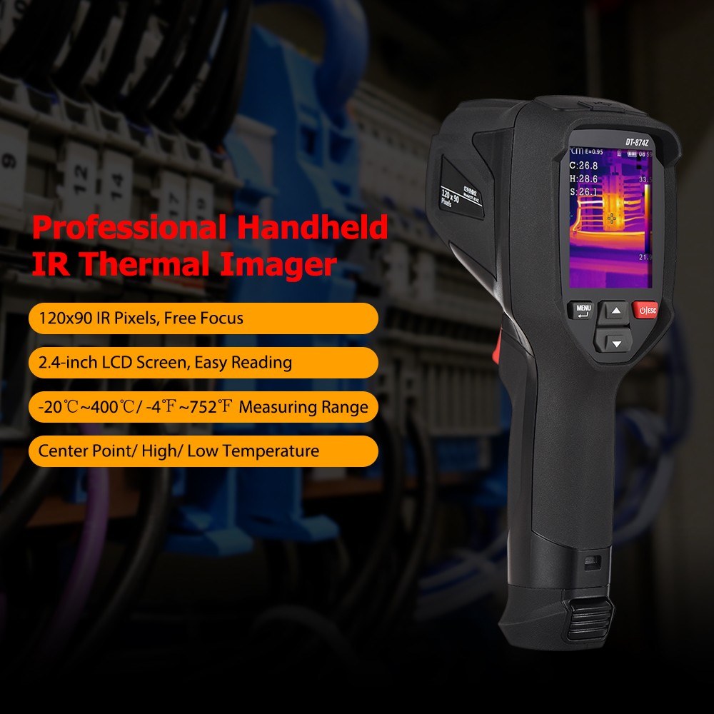 Rechargeable Handheld IR Thermal Camera 120x90, Free Focus 2.4-inch LCD, -4℉~752℉, Auto Tracking with 8GB Card & 8 Palettes, Temp Alarm