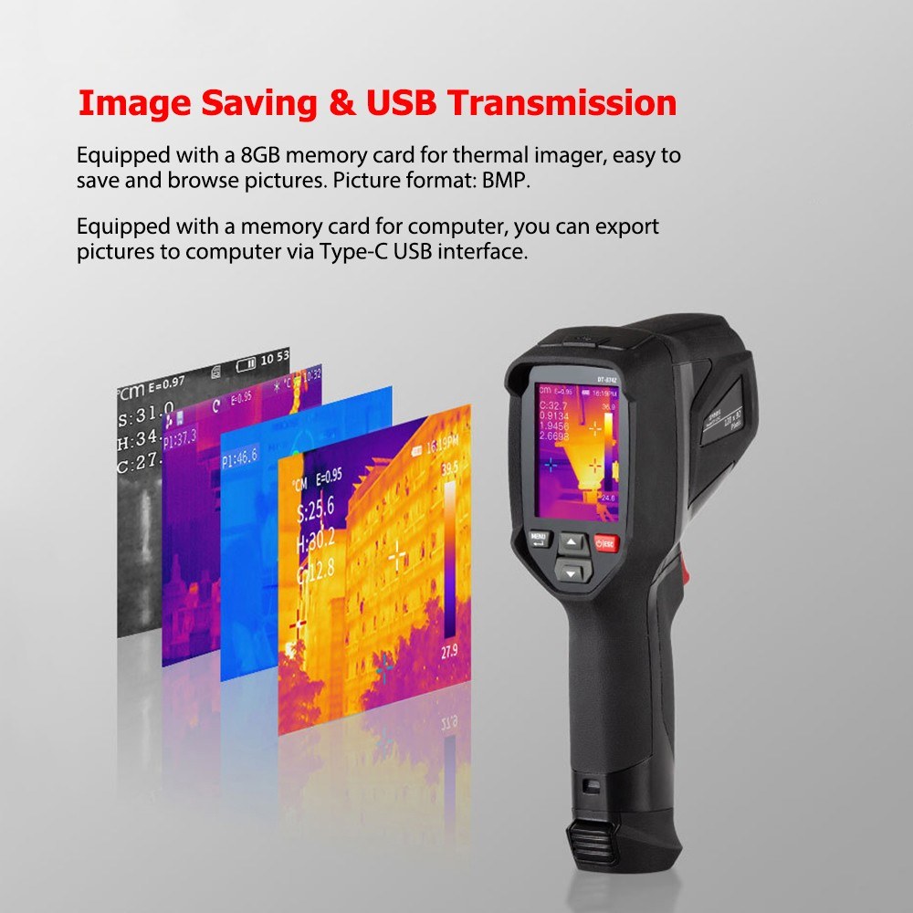 Rechargeable Handheld IR Thermal Camera 120x90, Free Focus 2.4-inch LCD, -4℉~752℉, Auto Tracking with 8GB Card & 8 Palettes, Temp Alarm
