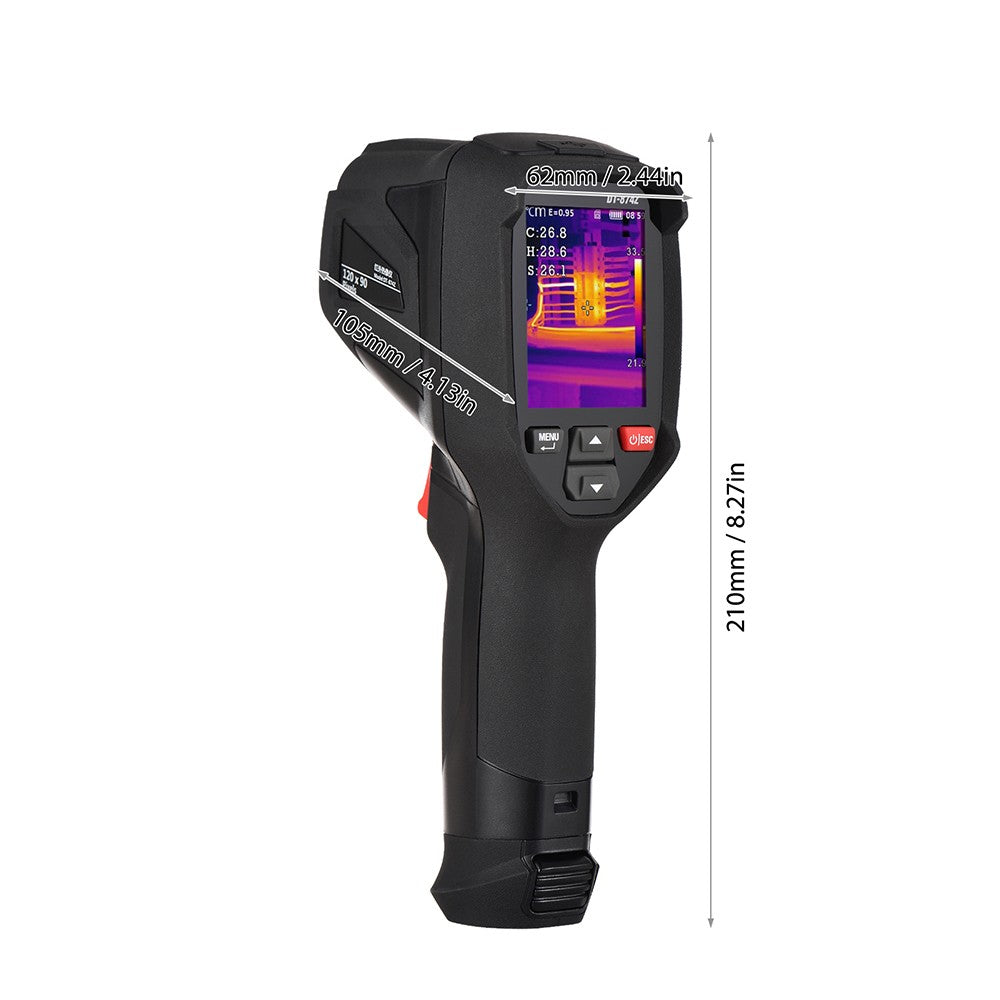Rechargeable Handheld IR Thermal Camera 120x90, Free Focus 2.4-inch LCD, -4℉~752℉, Auto Tracking with 8GB Card & 8 Palettes, Temp Alarm