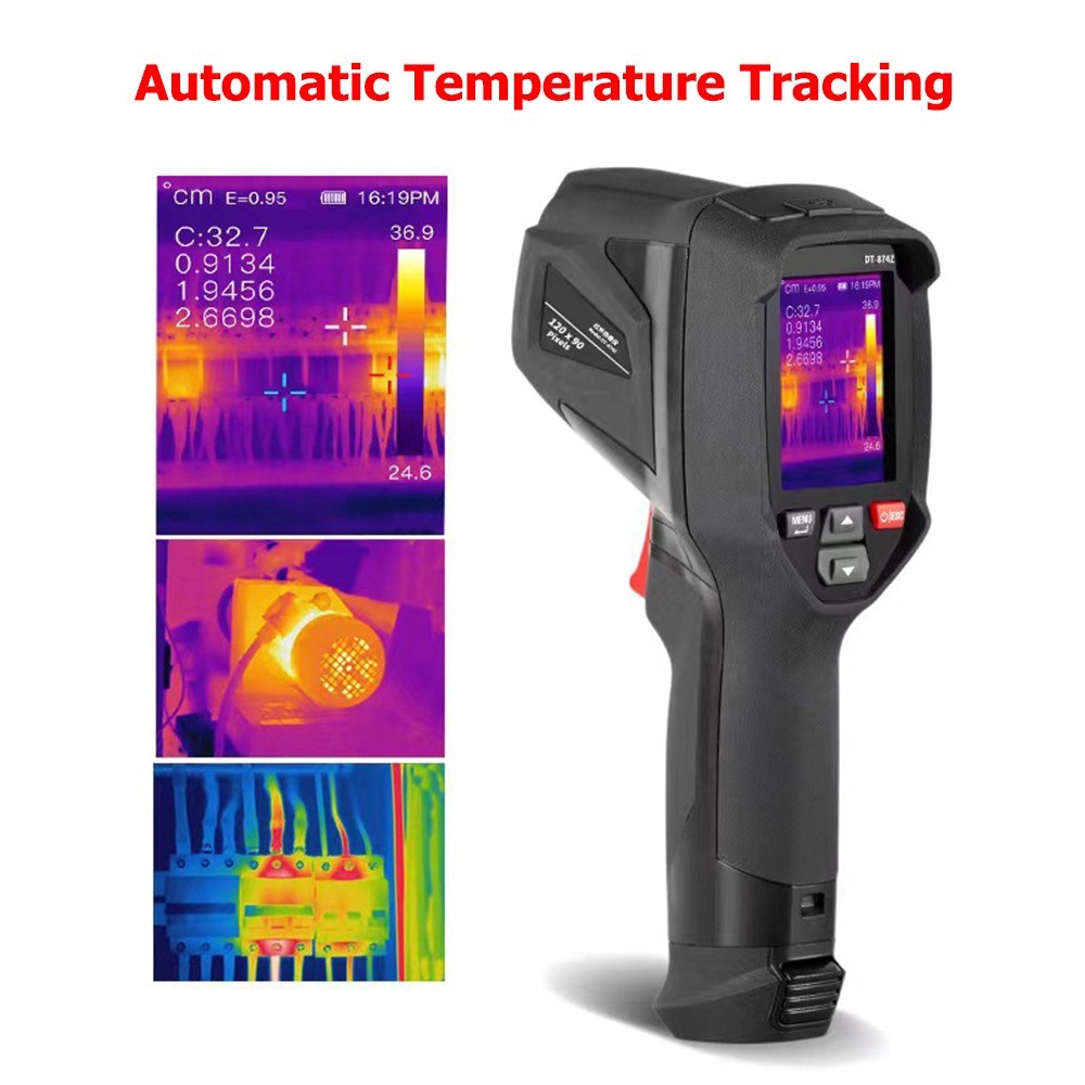 Rechargeable Handheld IR Thermal Camera 120x90, Free Focus 2.4-inch LCD, -4℉~752℉, Auto Tracking with 8GB Card & 8 Palettes, Temp Alarm