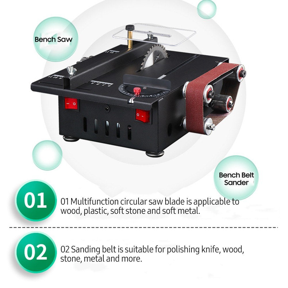 150W Mini Bench Saw & Belt Sander - Variable Speed Table Saw, 30mm Cutting Depth, DIY Benchtop Sanding Machine (Luxury)