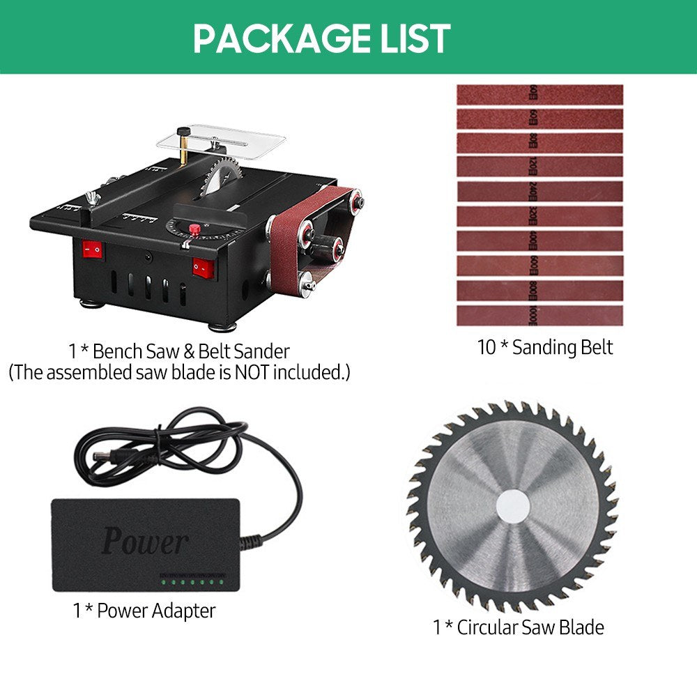 150W Mini Bench Saw & Belt Sander - Variable Speed Table Saw, 30mm Cutting Depth, DIY Benchtop Sanding Machine (Luxury)