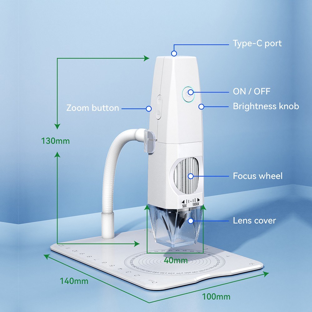 Portable 1080P WiFi USB Electron Microscope with 8 LED Lights & Bendable Stand for Smartphones & Computers