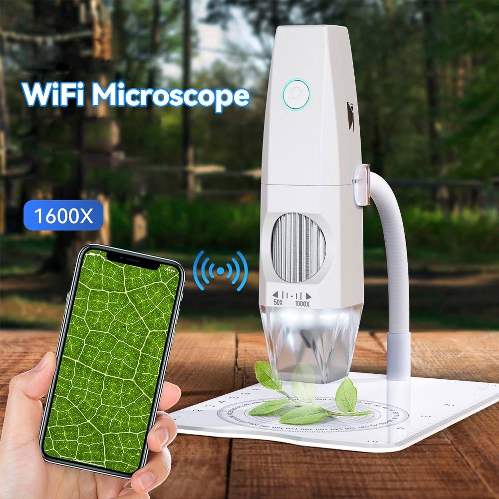 Portable 1080P WiFi USB Electron Microscope with 8 LED Lights & Bendable Stand for Smartphones & Computers