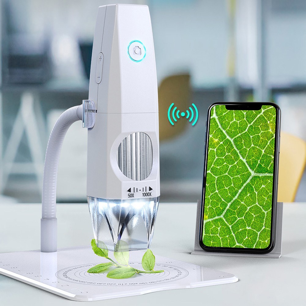 Portable 1080P WiFi USB Electron Microscope with 8 LED Lights & Bendable Stand for Smartphones & Computers