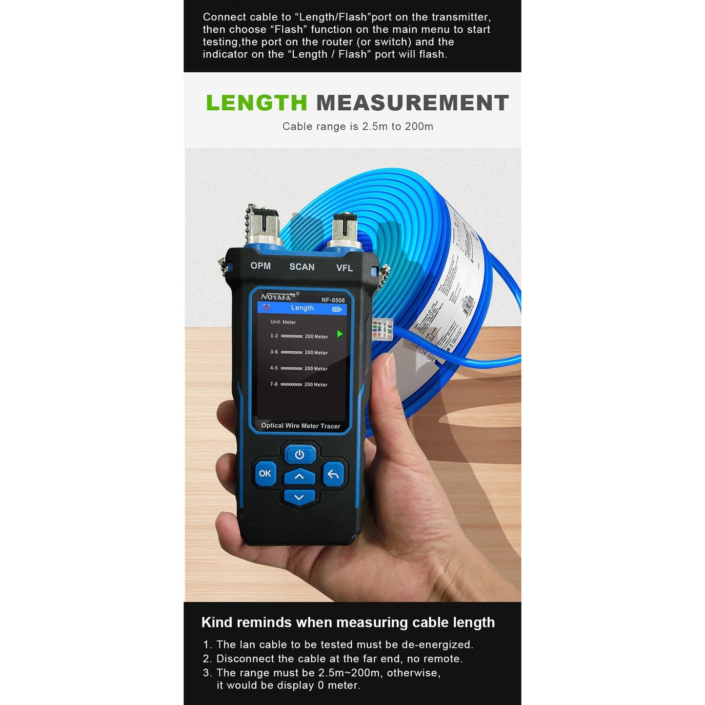 NOYAFA LCD Digital Optical Wire Tracer & Network Cable Tester