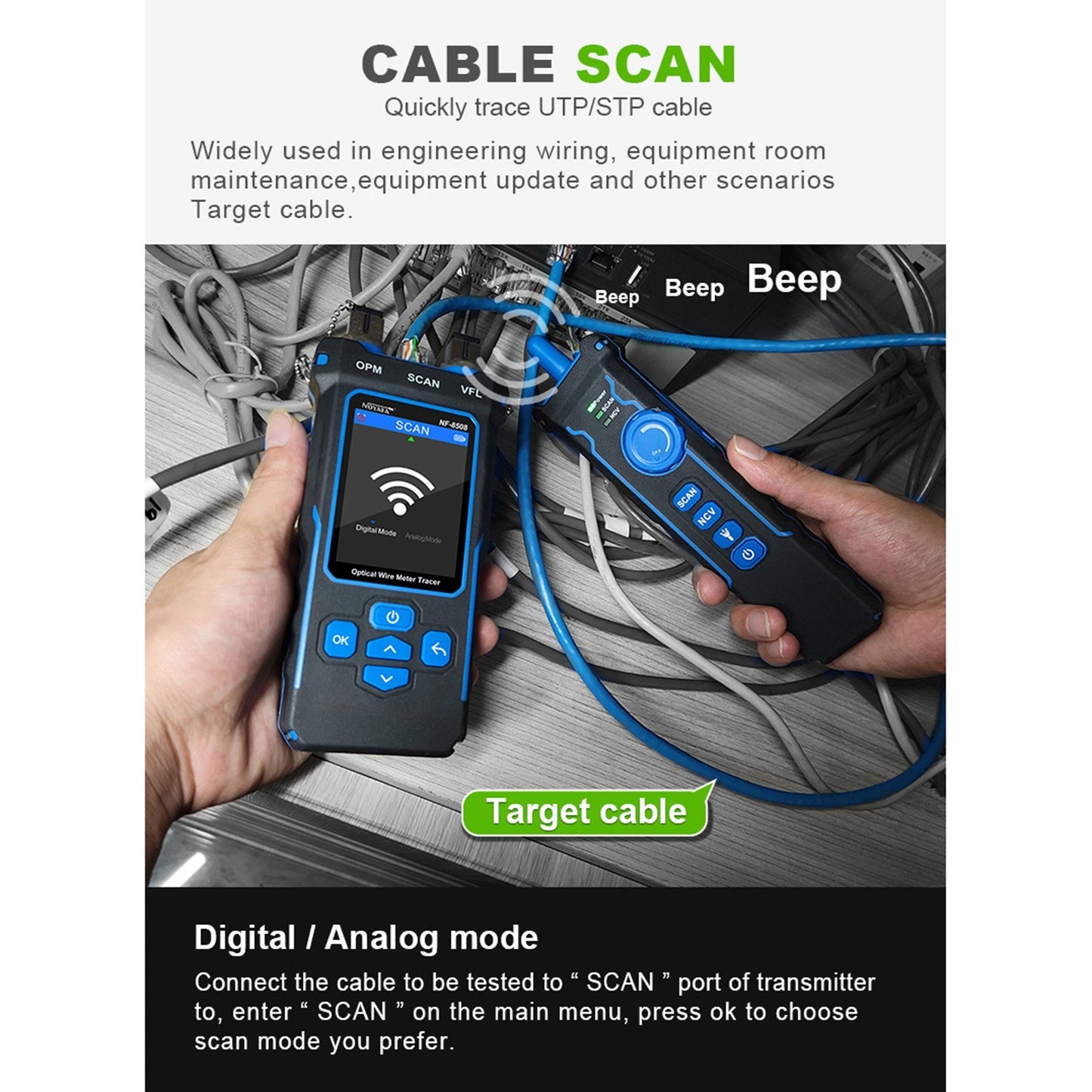 NOYAFA LCD Digital Optical Wire Tracer & Network Cable Tester