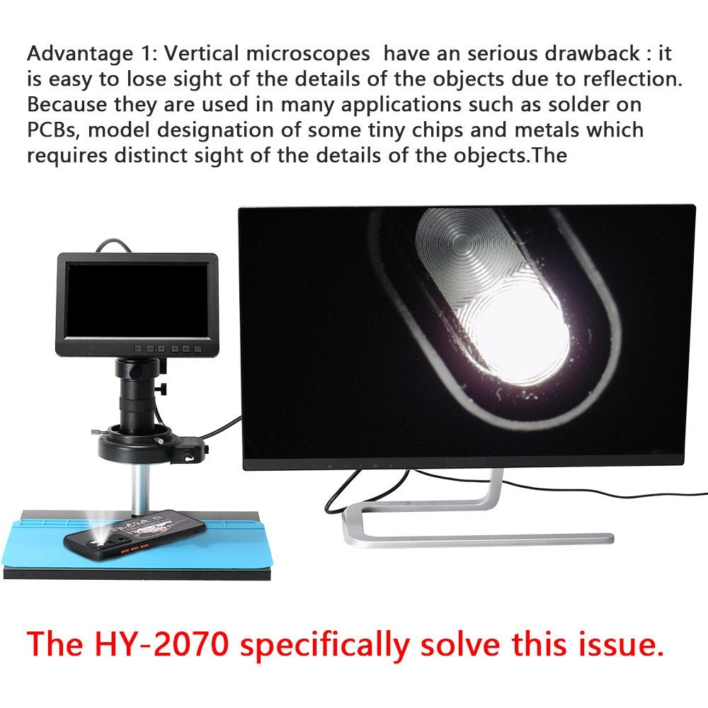 26MP 1080P 7 LCD Video Microscope with 150X C-Mount Lens, Metal Stand, Adjustable LED Ring Light for Professional Repairs
