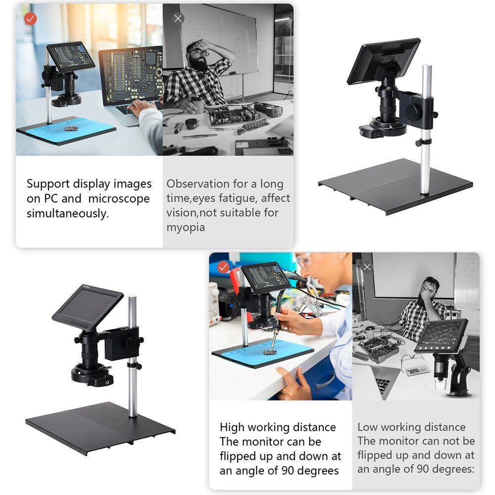 26MP 1080P 7 LCD Video Microscope with 150X C-Mount Lens, Metal Stand, Adjustable LED Ring Light for Professional Repairs