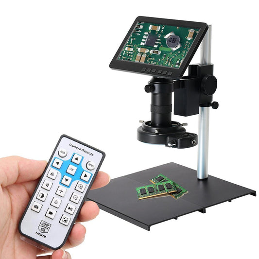 26MP 1080P 7 LCD Video Microscope with 150X C-Mount Lens, Metal Stand, Adjustable LED Ring Light for Professional Repairs