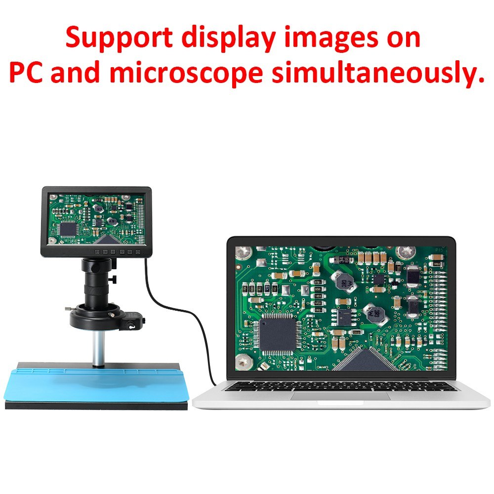 26MP 1080P 7 LCD Video Microscope with 150X C-Mount Lens, Metal Stand, Adjustable LED Ring Light for Professional Repairs
