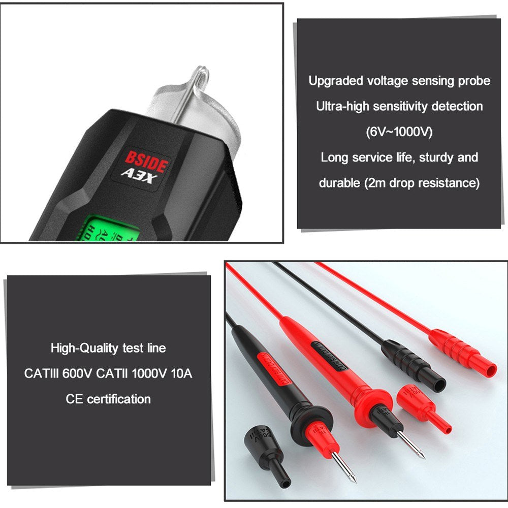 Portable Pen-Type Digital Multimeter with 1.9-Inch Bicolor Screen - TRMS Voltage, Capacitance, Resistance, Frequency, Diode, Continuity, Temperature, NCV Measurement