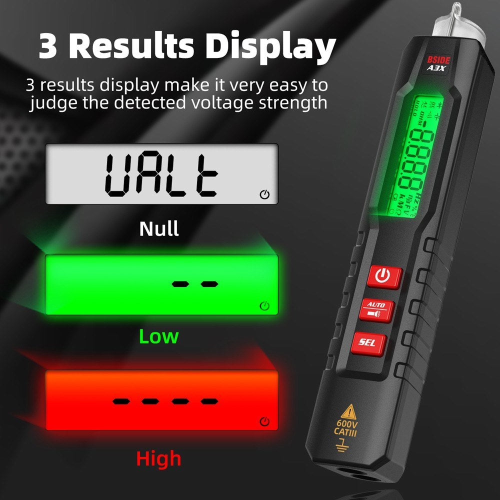 Portable Pen-Type Digital Multimeter with 1.9-Inch Bicolor Screen - TRMS Voltage, Capacitance, Resistance, Frequency, Diode, Continuity, Temperature, NCV Measurement